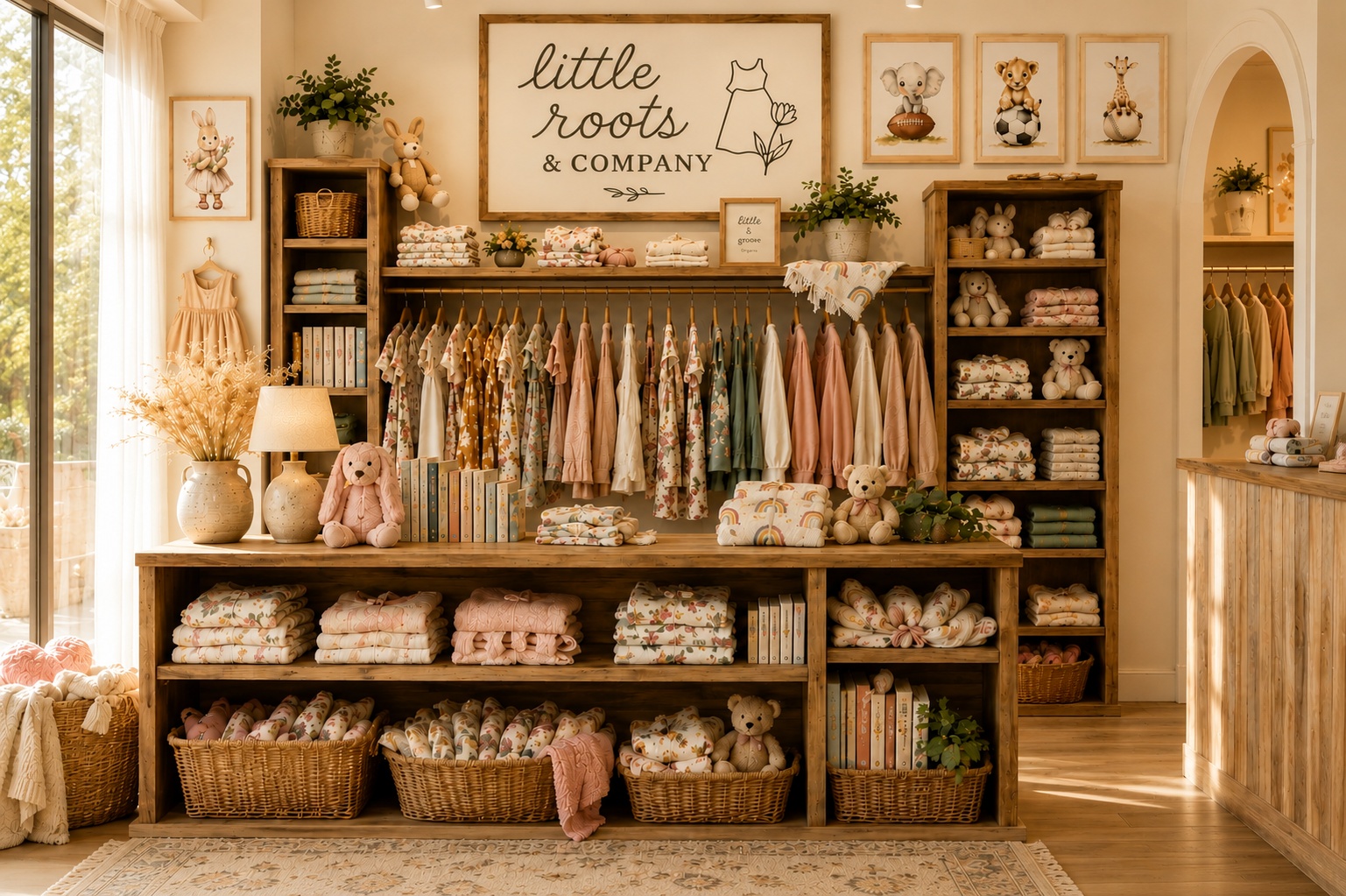 Warm founder-led studio space with arched window, natural light, and calm organized atmosphere