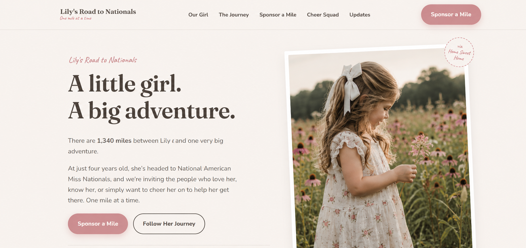 Lily's Road to Nationals homepage — a little girl, a big adventure