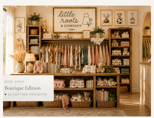 Little Roots & Company — a children's boutique carrying clothing, books, toys, and gifts