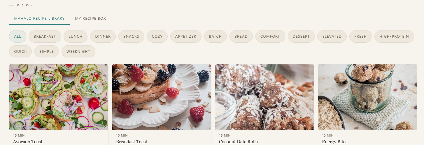 Mahalo Compass — Nourish recipe library, close up